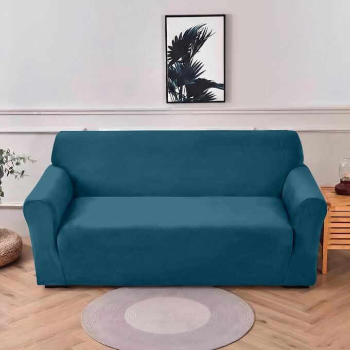 Husa elastica universala pentru canapea cu 2 locuri, Catifea Turcuaz