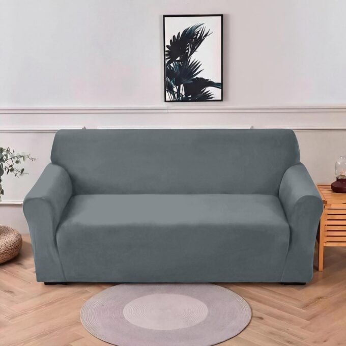 Husa elastica universala pentru canapea cu 2 locuri, Catifea Gri albastrui