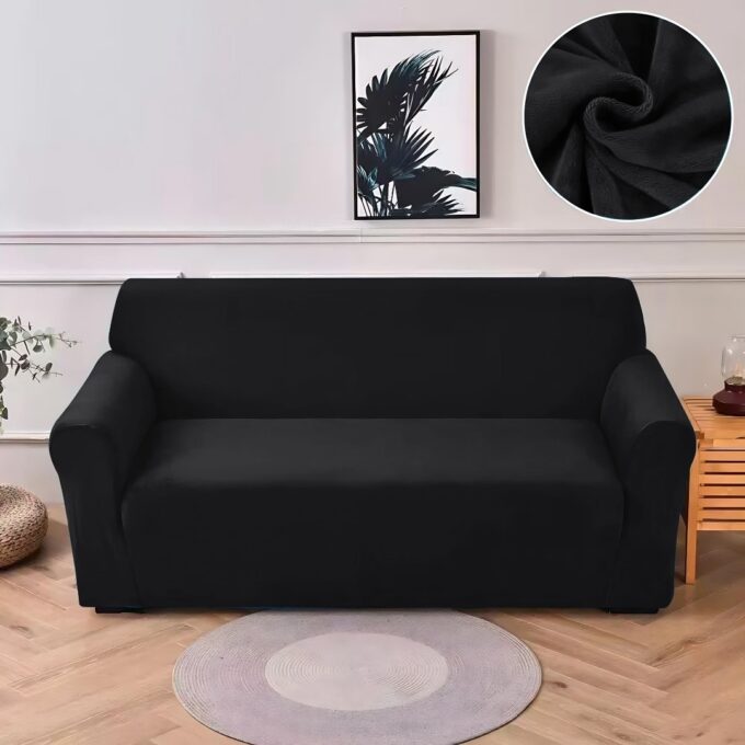 Husa elastica universala pentru canapea cu 2 locuri, Catifea Negru
