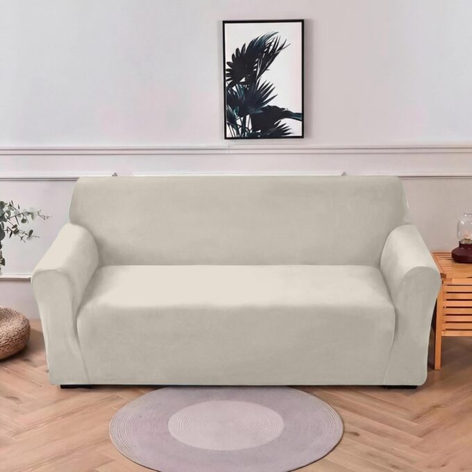 Husa elastica universala pentru canapea cu 2 locuri, Catifea Bej