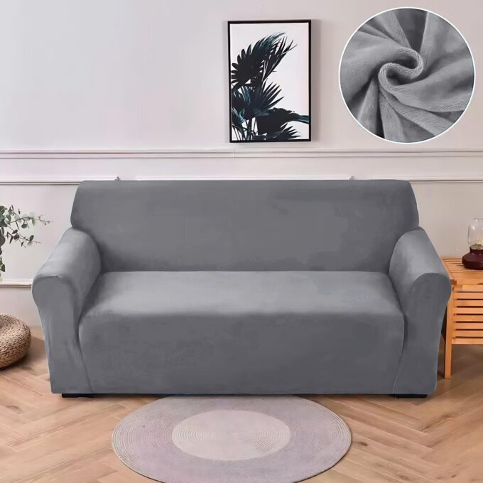 Husa elastica universala pentru canapea cu 3 locuri, Catifea Gri