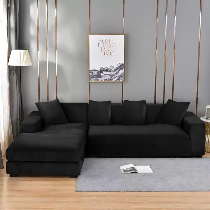Husa elastica universala pentru coltar, Catifea Negru