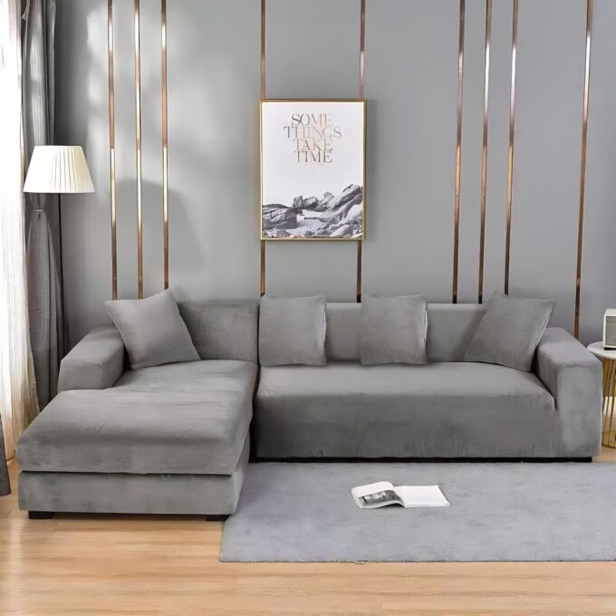 Husa elastica universala pentru coltar, Catifea Gri