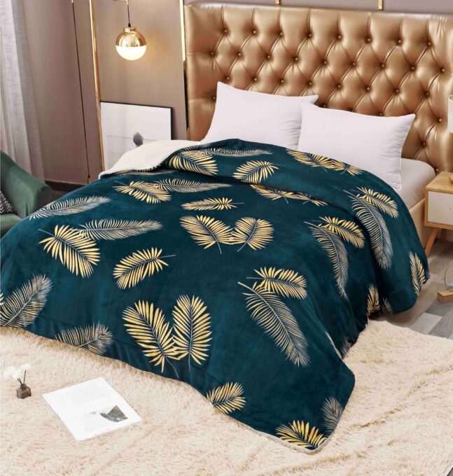Patura CoCoLiNo cu blanita, 200x230cm, Jojo Home, Verde, Frunze