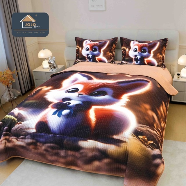 Cuvertura Matlasata, Bumbac Finet, cu Imprimeu 5D, 220x240cm + 2 fete de perna 50x70cm, Crem, Negru, Flori