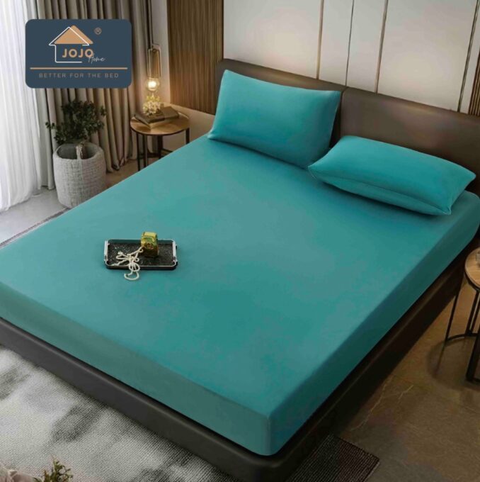 Cearsaf cu elastic, Catifea, 160/180x200cm, 2 fete de perne 50x70cm, Jojo Home, Turquoise