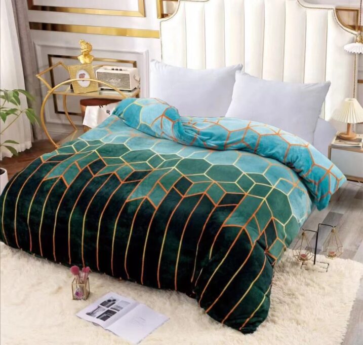 Patura pufoasa cocolino 200x230cm, 240g/mp, Verde, Forme Geometrice