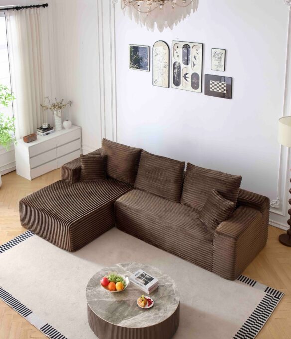 Canapea tip Coltar Ribba Soft, Spuma HD, Design in dungi, Ambalat Vidat, maro