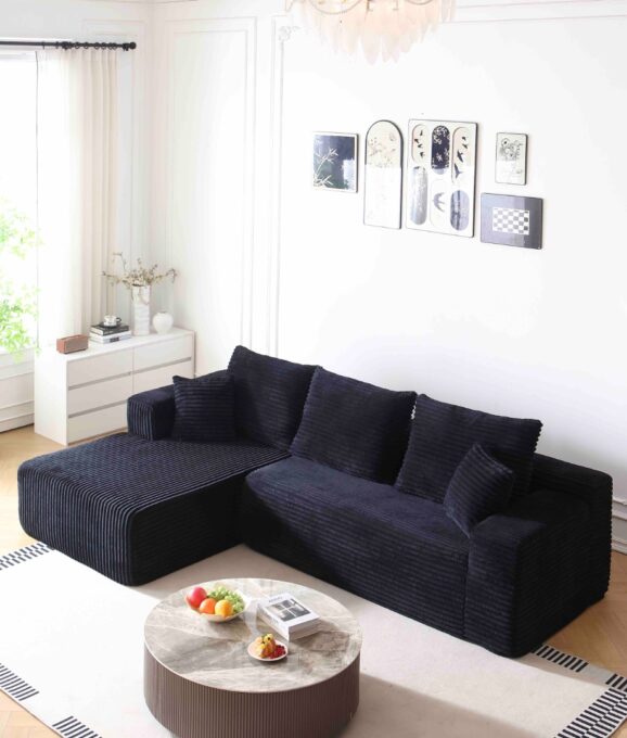Canapea tip Coltar Ribba Soft, Spuma HD, Design in dungi, Ambalat Vidat, bleumarin