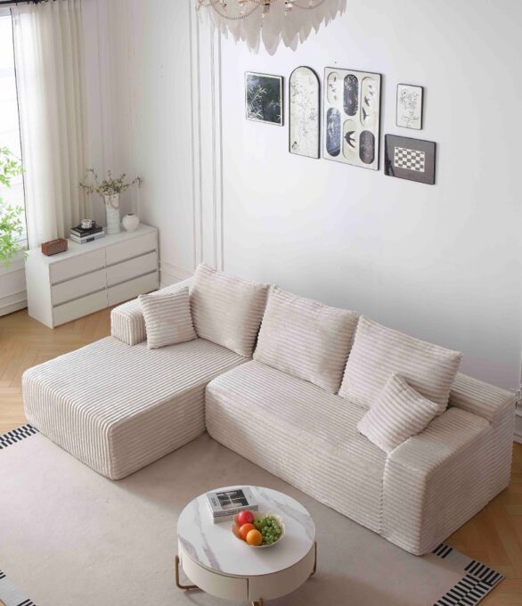 Canapea tip Coltar Ribba Soft, Spuma HD, Design in dungi, Ambalat Vidat, crem