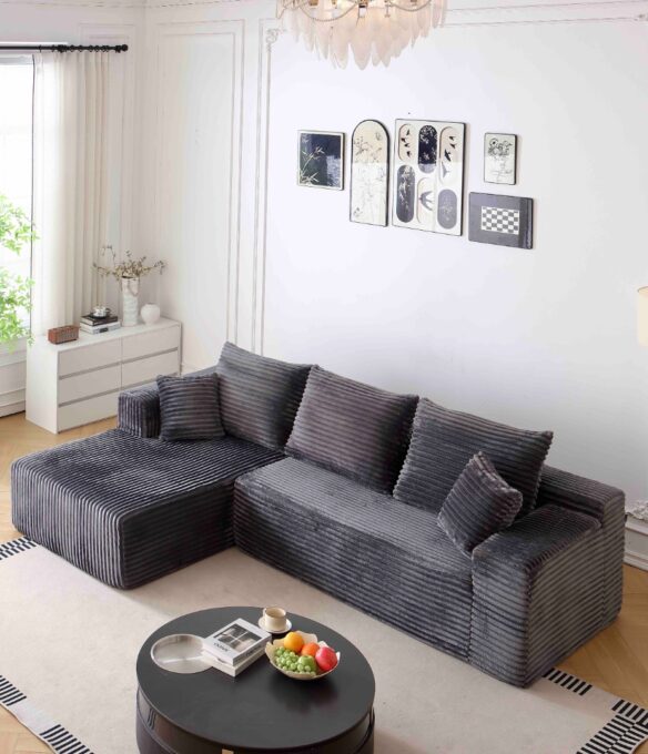 Canapea tip Coltar Ribba Soft, Spuma HD, Design in dungi, Ambalat Vidat, gri