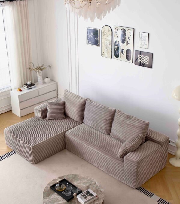 Canapea tip Coltar Ribba Soft, Spuma HD, Design in dungi, Ambalat Vidat, bej