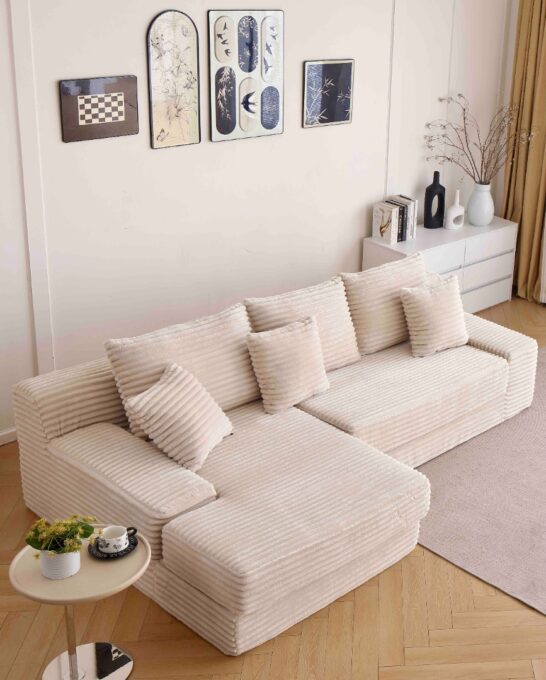 Canapea tip coltar SoftLine, Spuma HD, ambalare in vid, crem