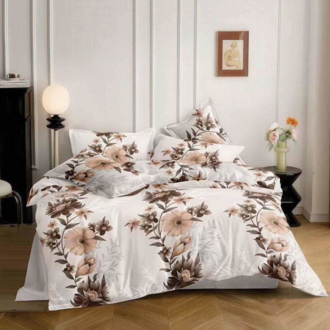 Lenjerie pat dublu bumbac satinat - 3 Bucati 219 Lei - Crem flori 1 Lenjerie pat dublu bumbac satinat - 3 Bucati 219 Lei - Crem flori