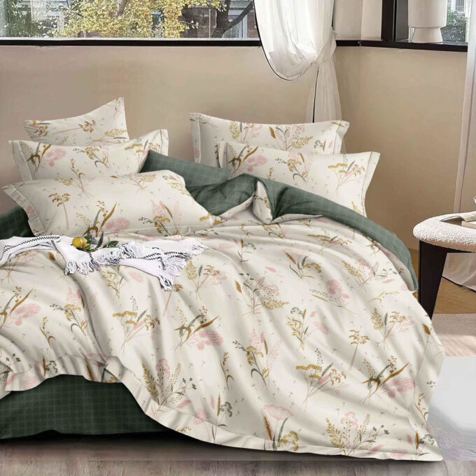 Lenjerie pat dublu bumbac satinat - 3 Bucati 219 Lei - Crem flori 1 Lenjerie pat dublu bumbac satinat - 3 Bucati 219 Lei - Crem flori