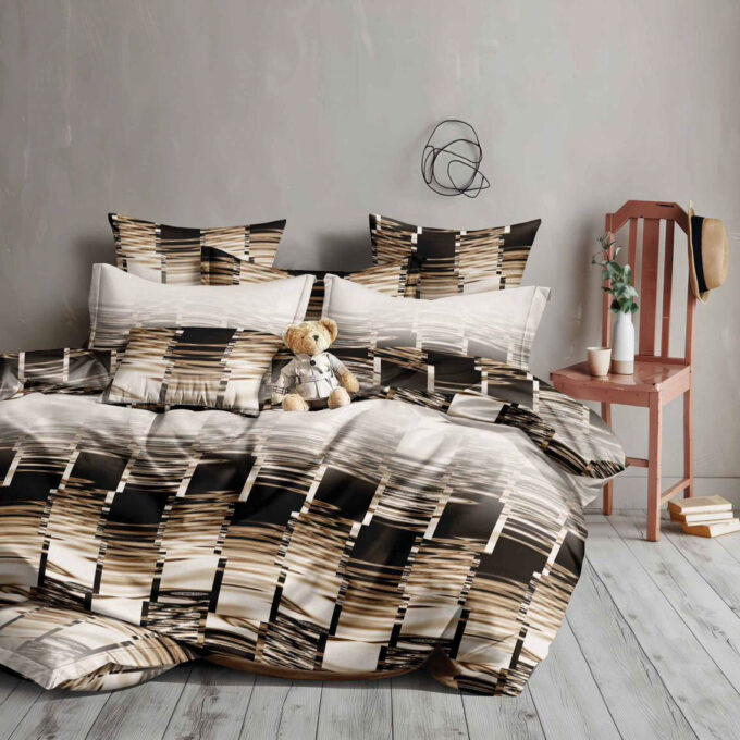 Lenjerie pat dublu bumbac satinat - 3 Bucati 219 Lei - Crem Maro abstract 1 Lenjerie pat dublu bumbac satinat - 3 Bucati 219 Lei - Crem Maro abstract