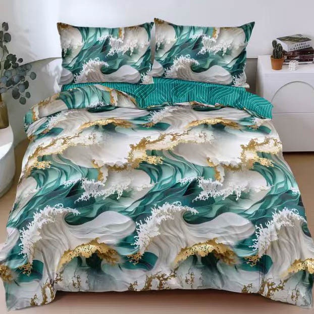 Lenjerie Pat Dublu Cu Elastic Bumbac Satinat - 3 Bucati 219 Lei - Verde Abstract 1 Lenjerie Pat Dublu Cu Elastic Bumbac Satinat - 3 Bucati 219 Lei - Verde Abstract