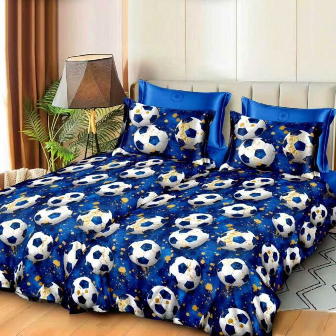 Lenjerie de pat cu 2 cearsafuri pt. pilota, 7 piese, Bumbac Satinat Superior, Albastru, mingii de fotbal 1 Lenjerie de pat cu 2 cearsafuri pt. pilota, 7 piese, Bumbac Satinat Superior, Albastru, mingii de fotbal