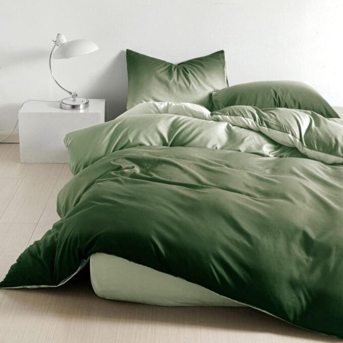Lenjerie pat dublu, bumbac satinat, cearsaf clasic, 4 piese, Verde 1 Lenjerie pat dublu, bumbac satinat, cearsaf clasic, 4 piese, Verde