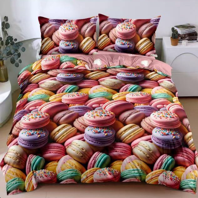 Lenjerie pat dublu, bumbac satinat, cearsaf clasic, 4 piese, Multicolor, macarons 1 Lenjerie pat dublu, bumbac satinat, cearsaf clasic, 4 piese, Multicolor, macarons