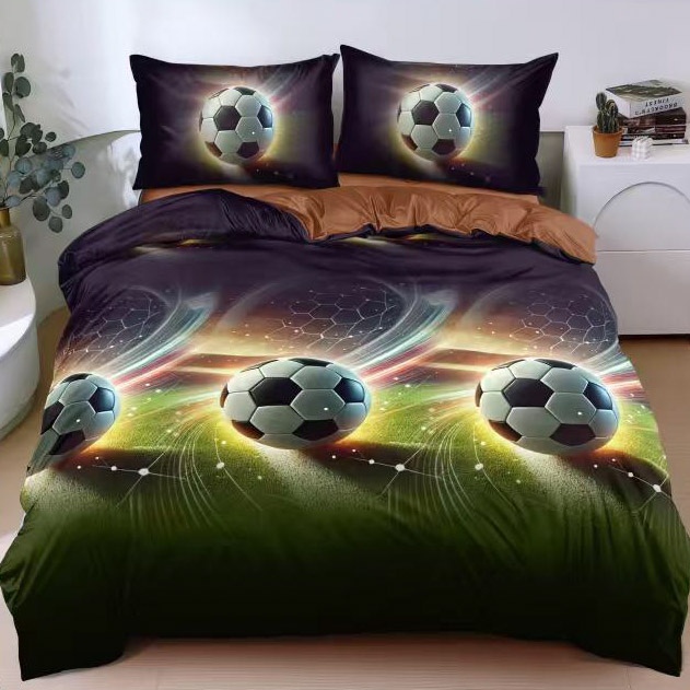 Lenjerie pat dublu, bumbac satinat, cearsaf clasic, 4 piese, Verde, Maro, mingii de fotbal 1 Lenjerie pat dublu, bumbac satinat, cearsaf clasic, 4 piese, Verde, Maro, mingii de fotbal