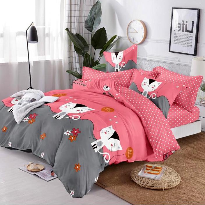 Lenjerie pat dublu cu ELASTIC, Finet, 6 piese, Roz, pisici 1 Lenjerie pat dublu cu ELASTIC, Finet, 6 piese, Roz, pisici