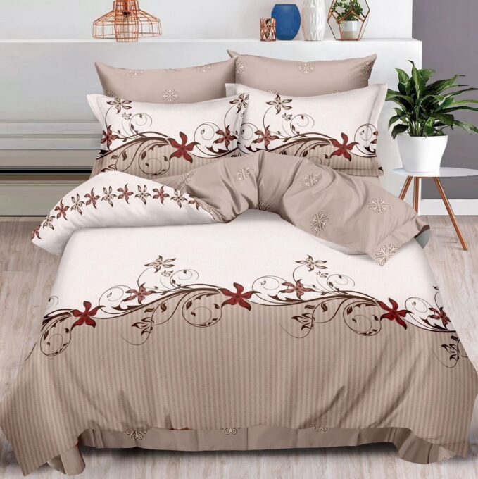 Lenjerie pat dublu cu ELASTIC, Finet, 6 piese, Bej, floral 1 Lenjerie pat dublu cu ELASTIC, Finet, 6 piese, Bej, floral