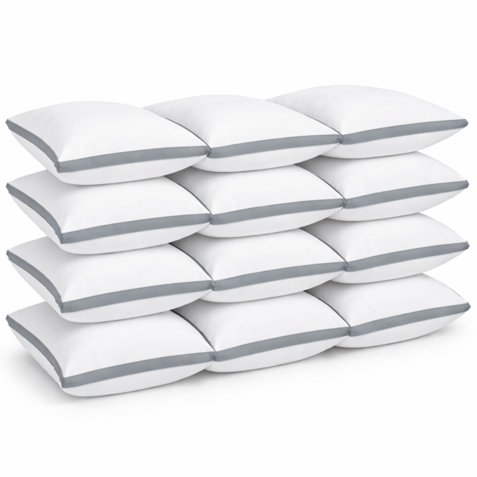 Set de 12 perne Hotel Luxury dreptunghiulare 50x70cm cu puf siliconizat, gri