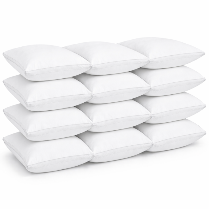 Set de 12 perne Hotel Luxury dreptunghiulare 50x70cm cu puf siliconizat, alb