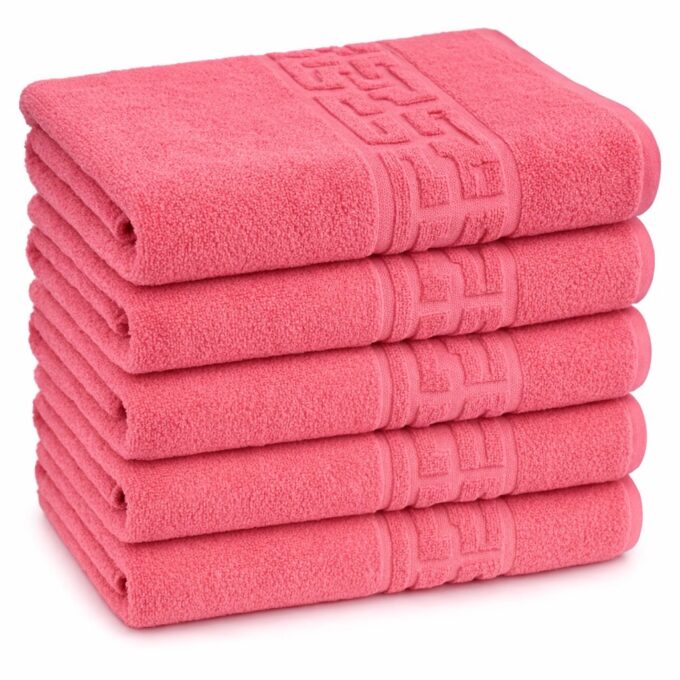 Set 5 prosoape medii 50x90cm, din 100% bumbac pakistanez,  500g, Corai