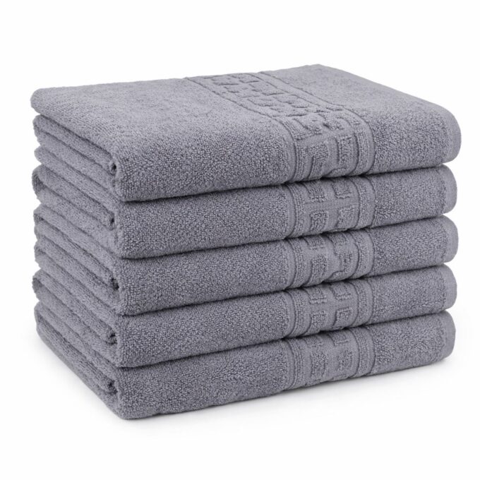 Set 5 prosoape medii 50x90cm, din 100% bumbac pakistanez,  500g, Gri
