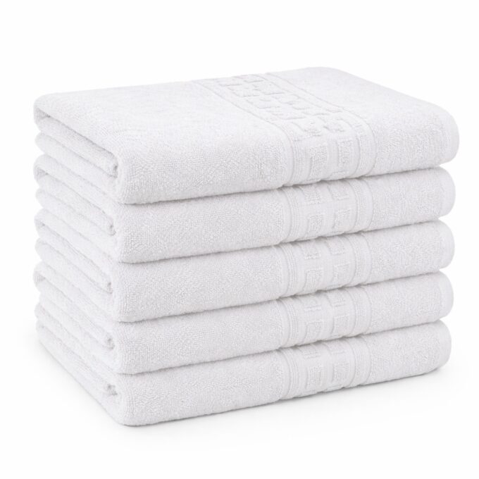 Set 5 prosoape medii 50x90cm, din 100% bumbac pakistanez,  500g, Alb