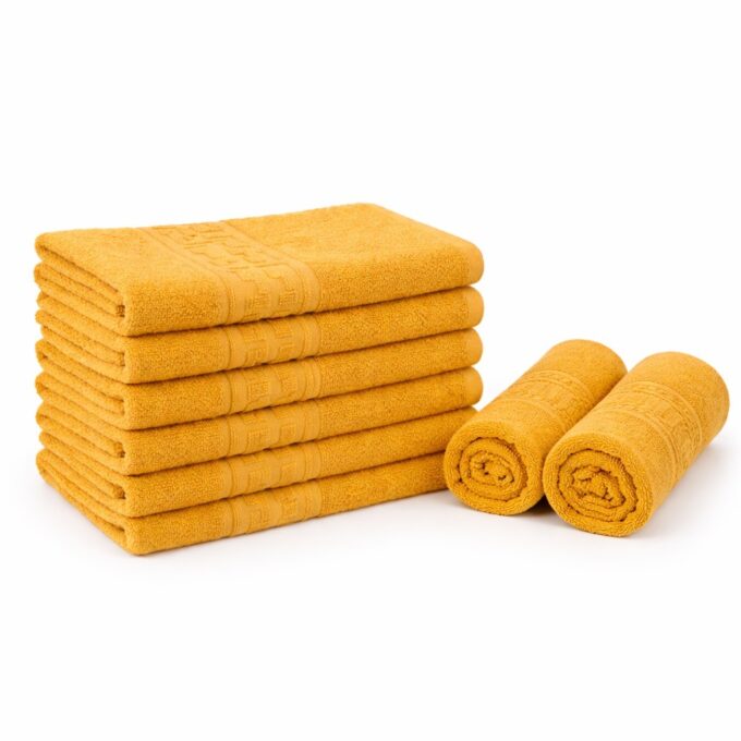Set 5 prosoape medii 50x90cm, din 100% bumbac pakistanez,  500g, Mustar