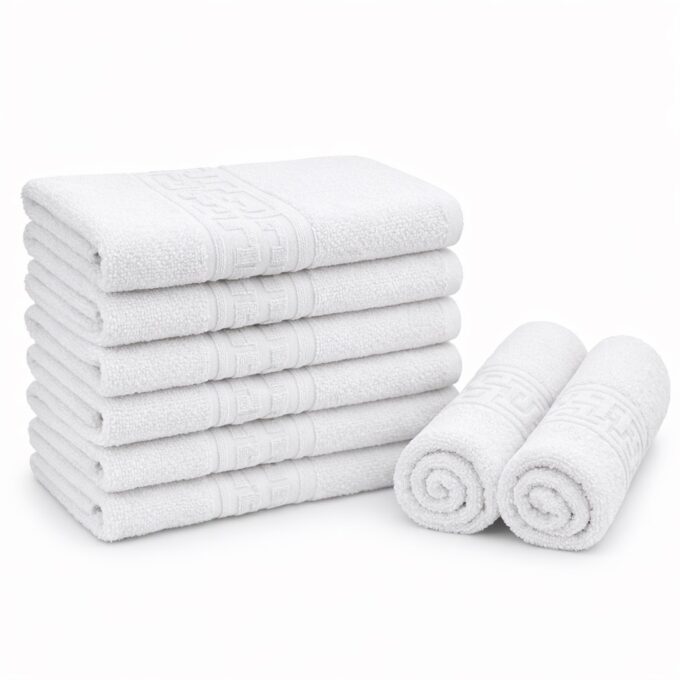 Set 8 prosoape mici 30x50cm, din 100% bumbac pakistanez,  400g, Alb
