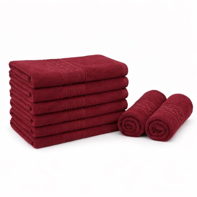 Set 8 prosoape mici 30x50cm, din 100% bumbac pakistanez,  400g, Visiniu