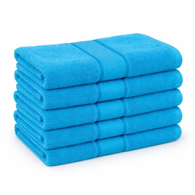 Set 5 prosoape medii 50x90cm, din 100% bumbac pakistanez,  400g, Line, Bleu