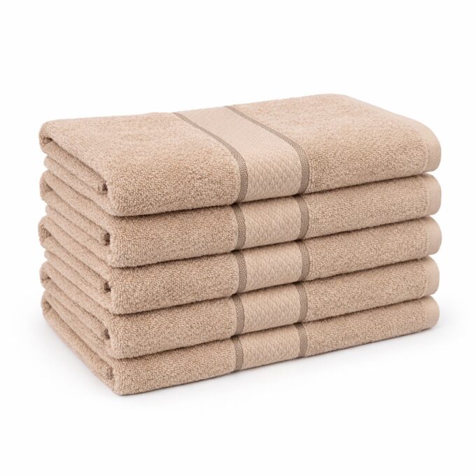 Set 5 prosoape medii 50x90cm, din 100% bumbac pakistanez,  400g, Line, Bej