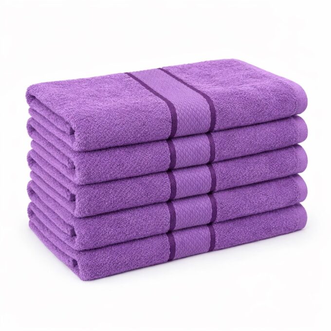 Set 5 prosoape medii 50x90cm, din 100% bumbac pakistanez,  400g, Line, Mov