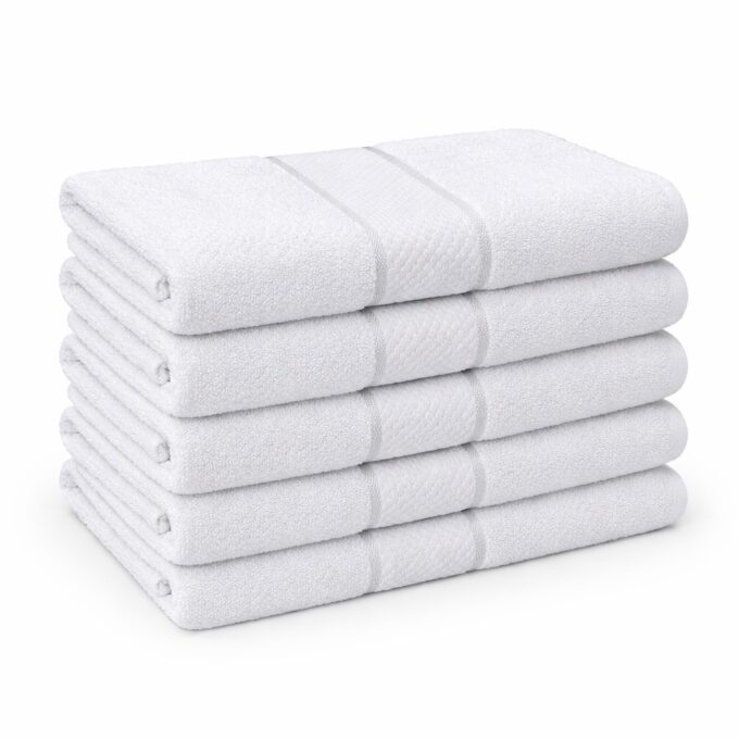 Set 5 prosoape mari 70x130cm, din 100% bumbac pakistanez, 400g, Line, Alb