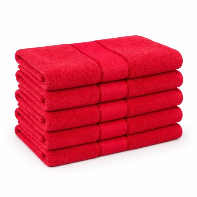 Set 5 prosoape medii 50x90cm, din 100% bumbac pakistanez,  400g, Line, Rosu