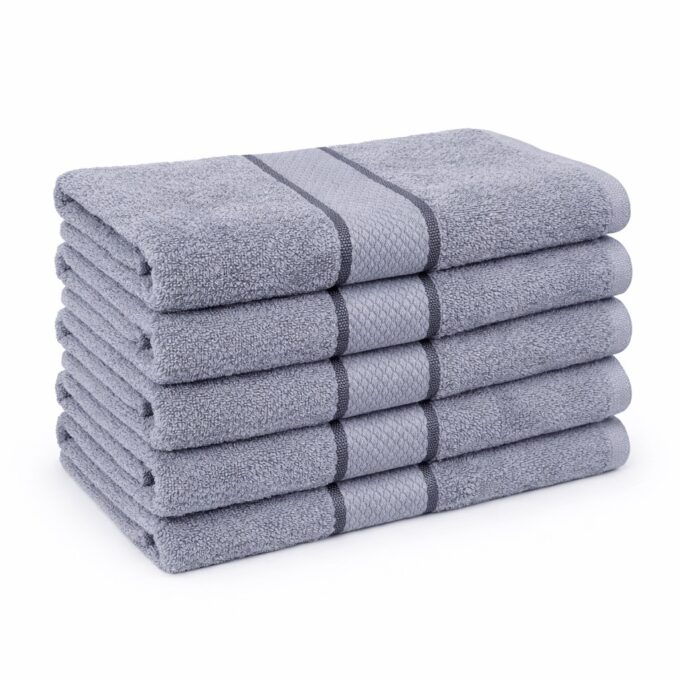 Set 5 prosoape medii 50x90cm, din 100% bumbac pakistanez,  400g, Line, Gri