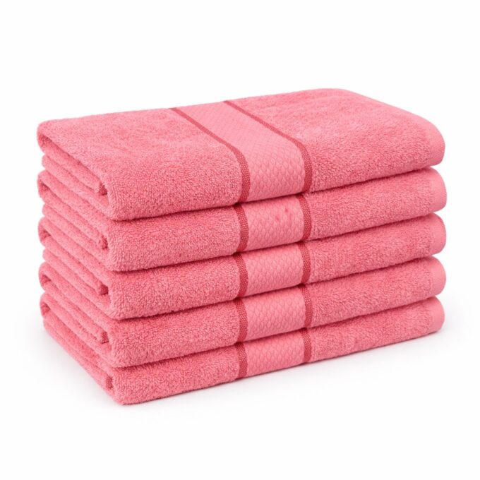 Set 5 prosoape mari 70x130cm, din 100% bumbac pakistanez, 400g, Line, Corai