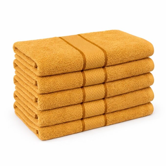 Set 5 prosoape mari 70x130cm, din 100% bumbac pakistanez, 400g, Line, Mustar