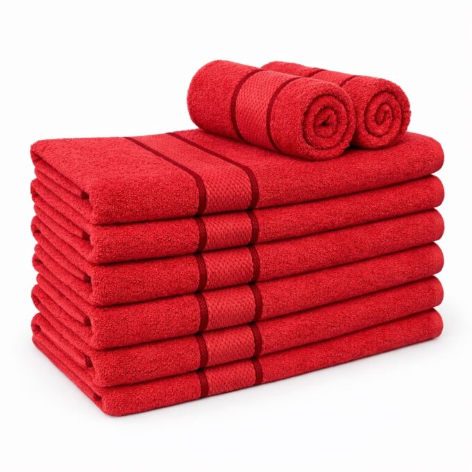 Set 8 prosoape mici 30x50cm, din 100% bumbac pakistanez,  400g, Line, Rosu