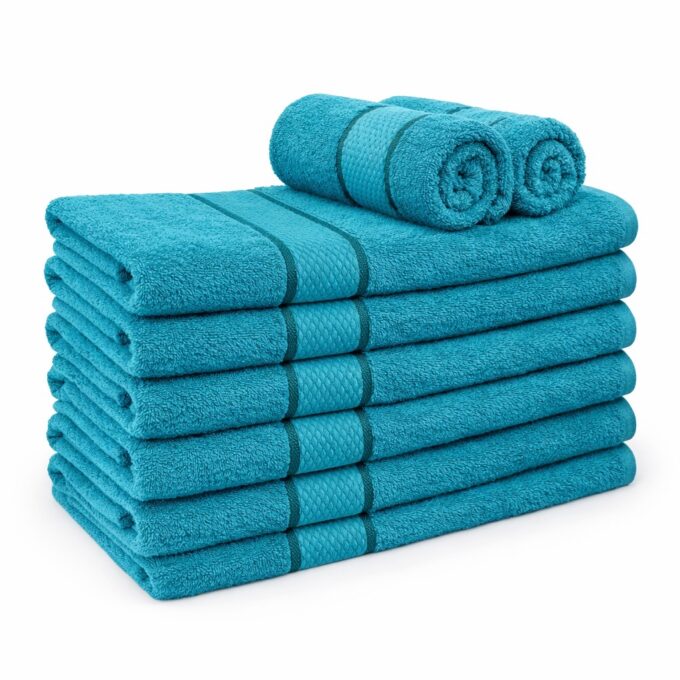 Set 8 prosoape mici 30x50cm, din 100% bumbac pakistanez,  400g, Line, Turquoise