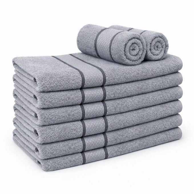 Set 8 prosoape mici 30x50cm, din 100% bumbac pakistanez,  400g, Line, Gri