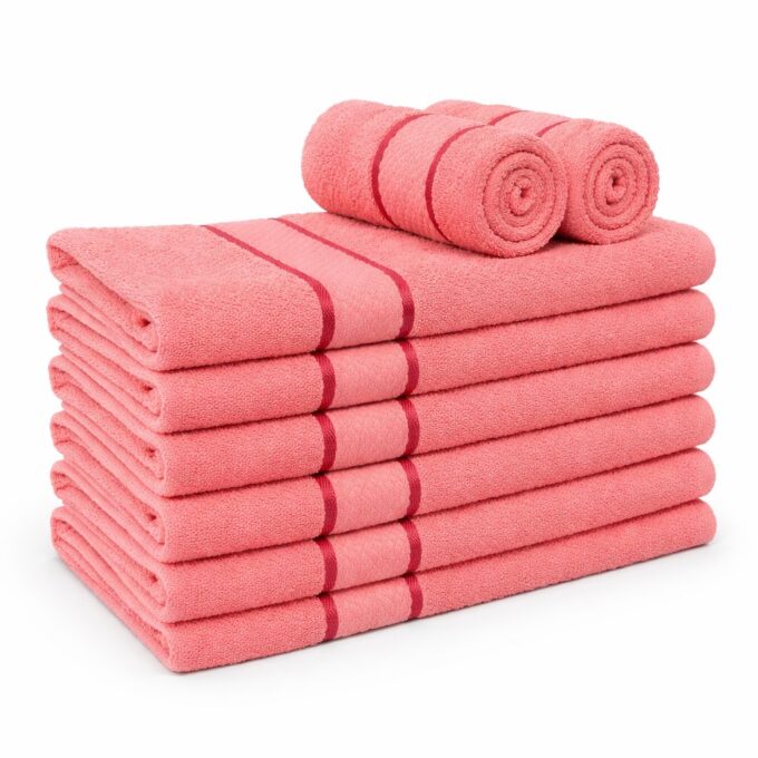 Set 8 prosoape mici 30x50cm, din 100% bumbac pakistanez,  400g, Line, Corai
