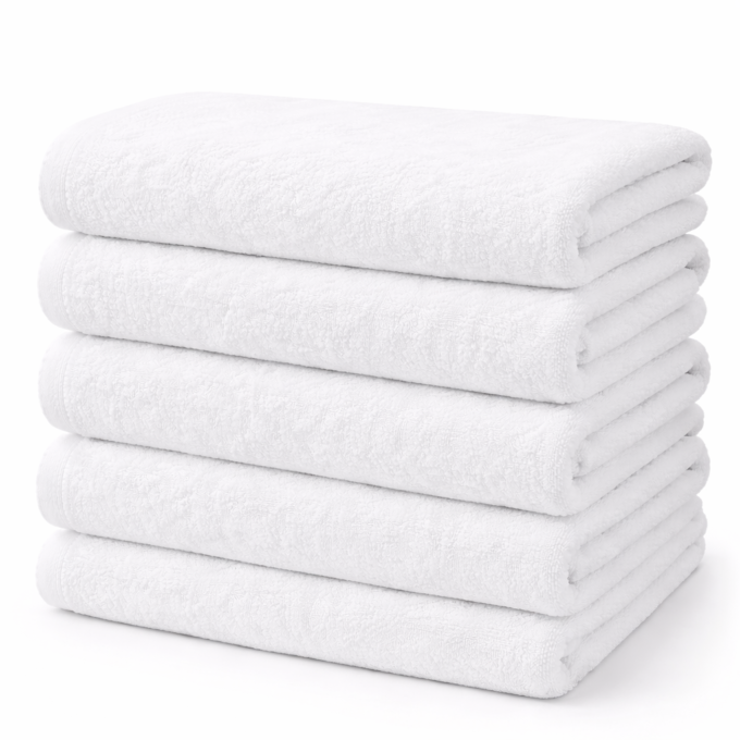 Set 5 prosoape mari 70x140cm, din 100% bumbac pakistanez,  600g, Premium Hotel Collection, Alb