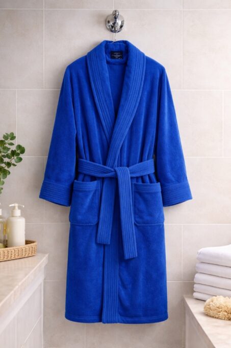 Halat de Baie Unisex din bumbac 100%, 500g – moale, absorbant si confortabil, Albastru, Masura L/XL 1 Halat de Baie Unisex din bumbac 100%, 500g – moale, absorbant si confortabil, Albastru, Masura L/XL