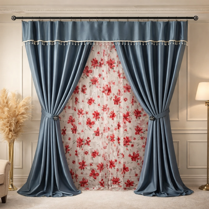 Set 3 metri de 2 bucati de Draperie BlackOut, Pearls, 150cm latime x 270cm inaltime, cu rejansa pt sina, Gri cu Sclipici